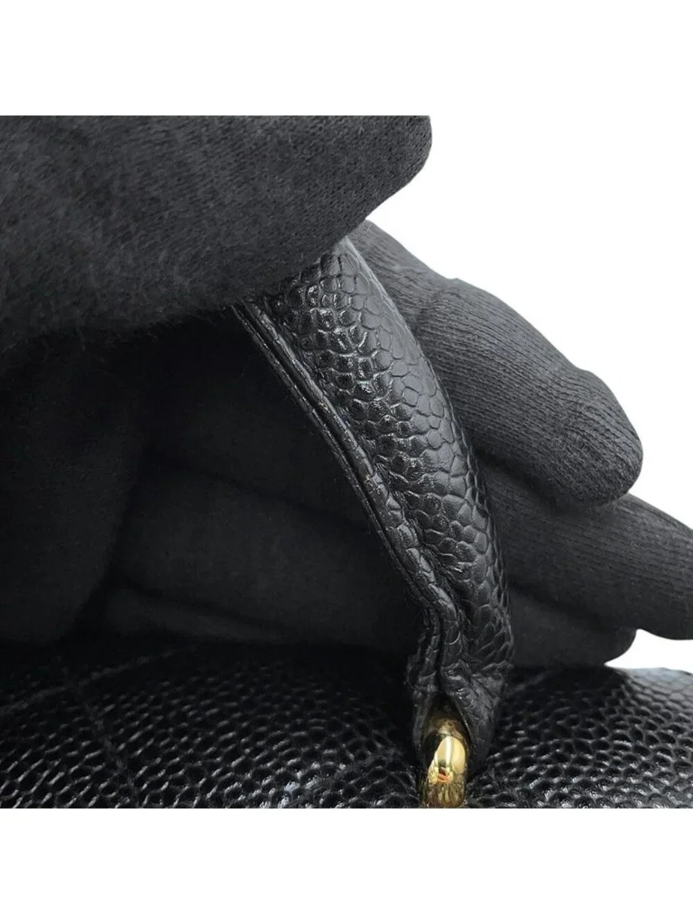 Chanel Handbag Quilted CC Logo Caviar Leather Handle Bag Black